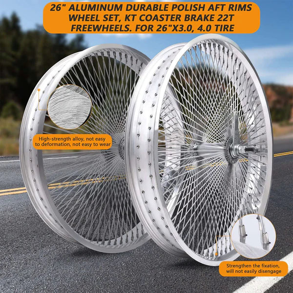 Tracer WH-TR9526140C        26"x3”/4” x13Gx140H Aluminum Polish Rim wheel Set.