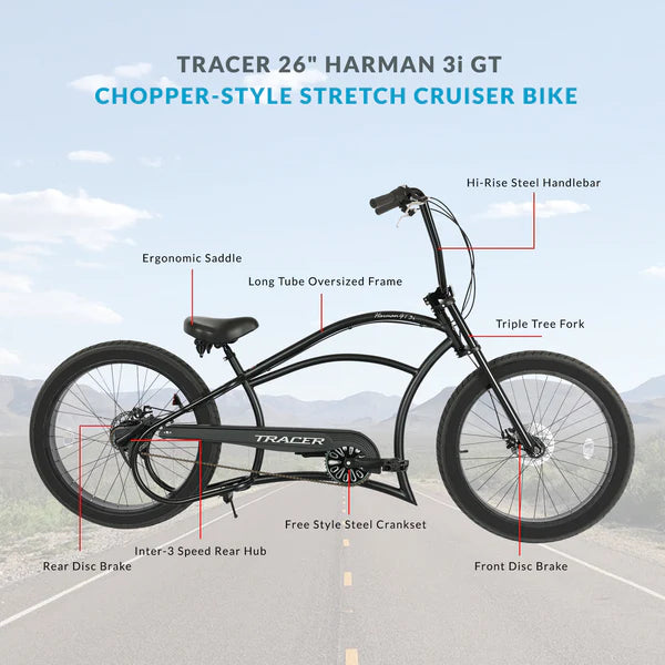 Tracer Harman 3i 26'' Vintage Internal 3-Speed Chopper Stretch Fat Tyre Bike