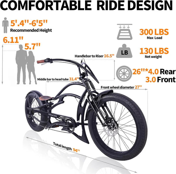 Tracer Raider Pro DS7 Stretch Chopper Cruiser Bike