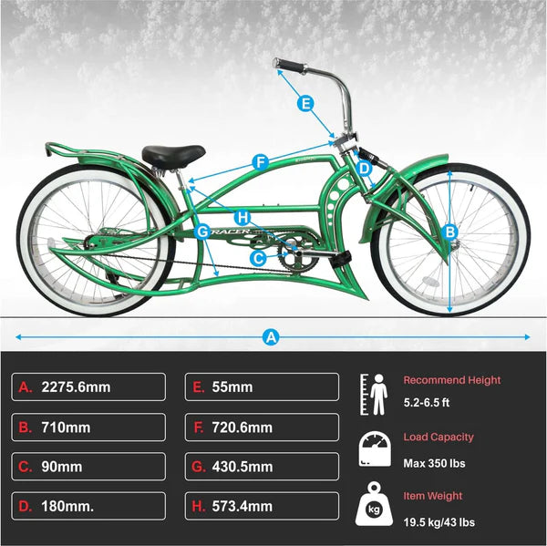 Tracer Kraken Pro 26" Stretch Chopper Bike Single Speed