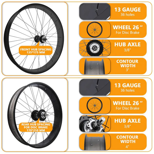 Tracer Wheel Set 26" Alloy Fat Rims Sturmey Archer SX-RK3 Inter 3-speed