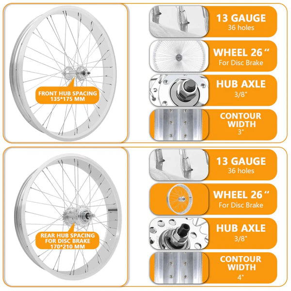 Tracer Wheel Set 26" Alloy Fat Rims Sturmey Archer SX-RK3 Inter 3-speed